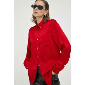 Košeľa American Vintage dámska, červená farba, voľný strih, s klasickým golierom