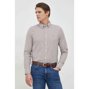 Bavlnená košeľa Tommy Hilfiger pánska, béžová farba, slim, s golierom button-down