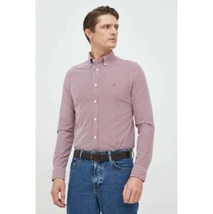 Košeľa Tommy Hilfiger pánska, bordová farba, slim, s golierom button-down