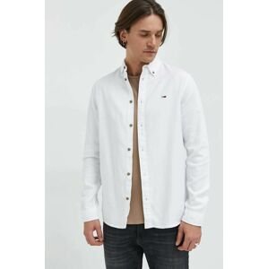 Košeľa Tommy Jeans pánska, biela farba, regular, s golierom button-down