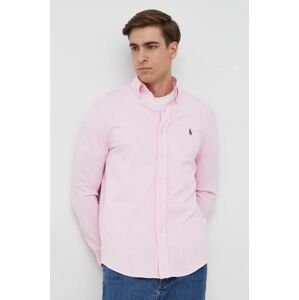 Bavlnená košeľa Polo Ralph Lauren pánska, ružová farba, regular, s golierom button-down, 710654408