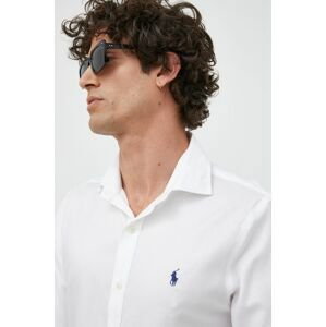Bavlnená košeľa Polo Ralph Lauren pánska, biela farba, slim, s klasickým golierom