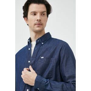 Bavlnená košeľa Pepe Jeans Parton pánska, tmavomodrá farba, regular, s golierom button-down