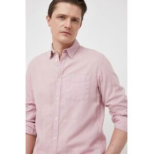 Ľanová košeľa Pepe Jeans ružová farba, regular, s klasickým golierom
