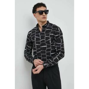 Košeľa Armani Exchange pánska, čierna farba, slim, s golierom button-down