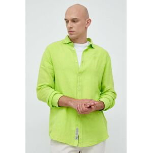 Ľanová košeľa La Martina zelená farba, regular, s klasickým golierom