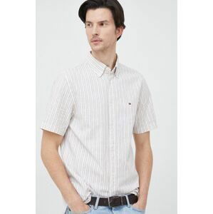 Košeľa s prímesou ľanu Tommy Hilfiger béžová farba, regular, s golierom button-down