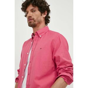 Bavlnená košeľa Tommy Hilfiger pánska, ružová farba, regular, s klasickým golierom