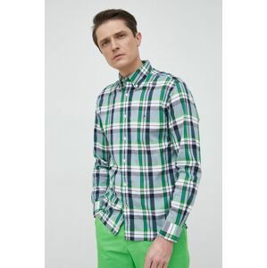 Bavlnená košeľa Tommy Hilfiger pánska, zelená farba, regular, s golierom button-down