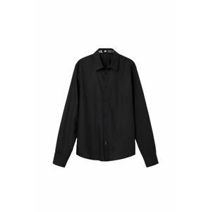 Bavlnená košeľa Desigual pánska, čierna farba, regular, s klasickým golierom