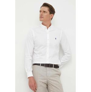 Bavlnená košeľa Polo Ralph Lauren pánska, biela farba, slim, s golierom button-down