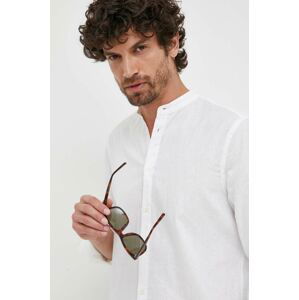 Ľanová košeľa Sisley biela farba, regular, so stojačikom