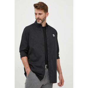 Košeľa Karl Lagerfeld pánska, čierna farba, regular, s golierom button-down