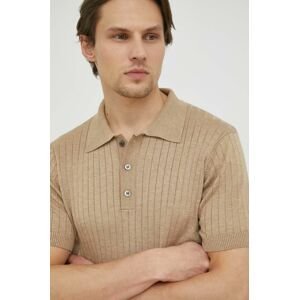 Polo tričko Bruuns Bazaar pánske, béžová farba, jednofarebné