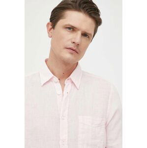 Ľanová košeľa BOSS BOSS ORANGE ružová farba, regular, s klasickým golierom