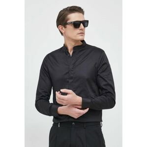 Bavlnená košeľa Armani Exchange pánska, čierna farba, regular, so stojačikom