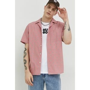 Bavlnená košeľa HUGO pánska, ružová farba, regular
