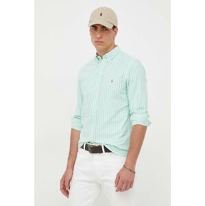 Bavlnená košeľa Polo Ralph Lauren pánska, zelená farba, regular, s golierom button-down