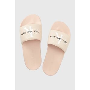 Šľapky Calvin Klein Jeans SLIDE MONOGRAM CO dámske, ružová farba, YW0YW00103