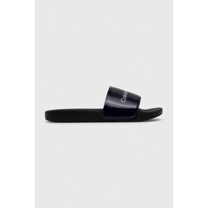 Šľapky Calvin Klein Jeans SLIDE METALLIC MONOLOGO dámske, čierna farba, YW0YW00638