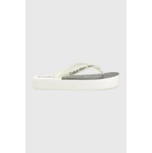 Žabky Calvin Klein Jeans BEACH SANDAL FLATFORM dámske, biela farba, na plochom podpätku, YW0YW00716