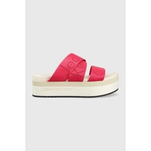 Šľapky Calvin Klein Jeans FLATFORM SANDAL WEBBING dámske, ružová farba, na platforme, YW0YW00966