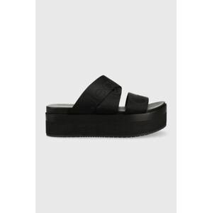 Šľapky Calvin Klein Jeans FLATFORM SANDAL WEBBING dámske, čierna farba, na platforme, YW0YW00966