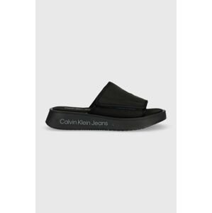 Šľapky Calvin Klein Jeans PREFRESATO SANDAL SOFTNY dámske, čierna farba, na platforme, YW0YW00968