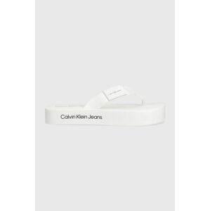 Žabky Calvin Klein Jeans FLATFORM FLIPFLOP dámske, biela farba, na platforme, YW0YW00993