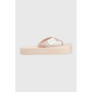 Žabky Calvin Klein Jeans FLATFORM FLIPFLOP dámske, ružová farba, na platforme, YW0YW00993