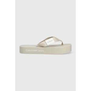 Žabky Calvin Klein Jeans FLATFORM FLIPFLOP dámske, béžová farba, na platforme, YW0YW00993