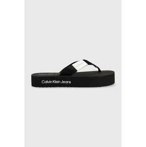 Žabky Calvin Klein Jeans FLATFORM FLIPFLOP dámske, čierna farba, na platforme, YW0YW00993