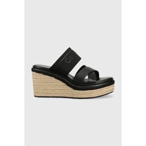 Šľapky Calvin Klein WEDGE 50HH - HE dámske, čierna farba, na kline, HW0HW01498