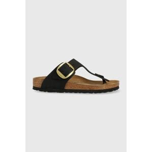 Kožené žabky Birkenstock Gizeh Big Buckle dámske, čierna farba, na plochom podpätku, 1024107