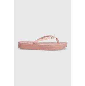 Žabky Tommy Hilfiger TH MONOGRAM FLAT SANDAL dámske, ružová farba, na platforme, FW0FW06964