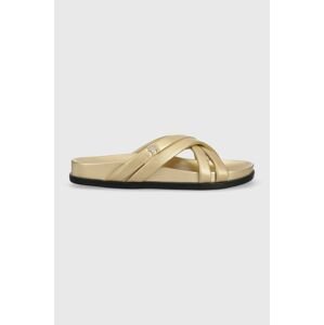 Kožené šľapky Tommy Hilfiger STRAP FEMININE SANDAL GOLDEN dámske, zlatá farba, FW0FW06994