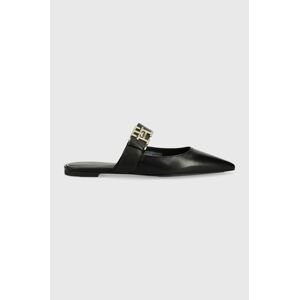 Kožené šľapky Tommy Hilfiger TH POINTY FEMININE MULE dámske, čierna farba, FW0FW06997