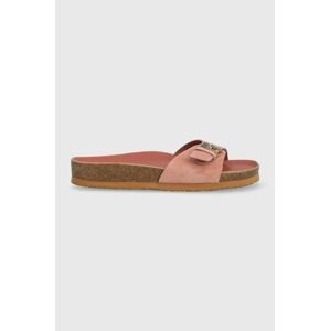 Semišové šľapky Tommy Hilfiger TH MULE SANDAL SUEDE dámske, ružová farba, FW0FW07071