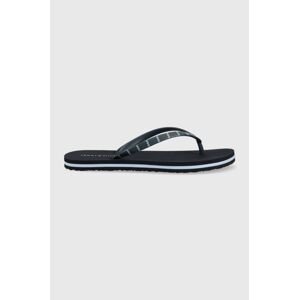 Žabky Tommy Hilfiger TOMMY ESSENTIAL BEACH SANDAL dámske, tmavomodrá farba, na plochom podpätku, FW0FW07141