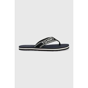 Žabky Tommy Hilfiger TOMMY WEBBING SANDAL dámske, tmavomodrá farba, na plochom podpätku, FW0FW07143