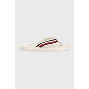 Žabky Tommy Hilfiger TOMMY ESSENTIAL COMFORT SANDAL dámske, biela farba, na plochom podpätku, FW0FW07147