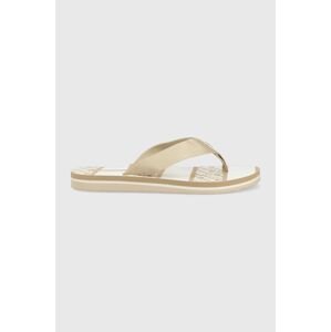 Žabky Tommy Hilfiger TH MONOGRAM ESSENTIAL SANDAL dámske, béžová farba, na plochom podpätku, FW0FW07162