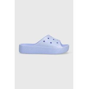 Šľapky Crocs Classic Platforn Glitter Slide dámske, fialová farba, na platforme, 208233