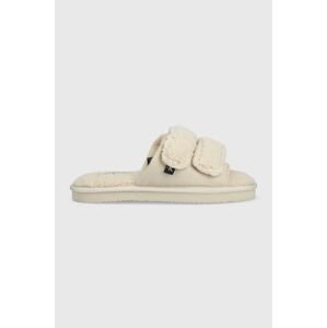 Papuče Calvin Klein Jeans HOME SLIDE VELCRO SHEARLING béžová farba, YW0YW00861