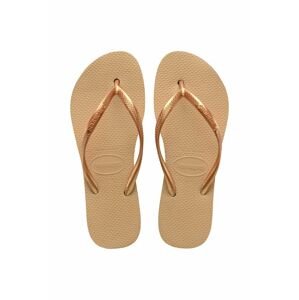 Žabky Havaianas SLIM FLATFORM dámske, zlatá farba, na plochom podpätku, 4144537.0570