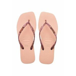 Žabky Havaianas SLIM SQUARE LOGO METALLIC dámske, ružová farba, na plochom podpätku, 4148257