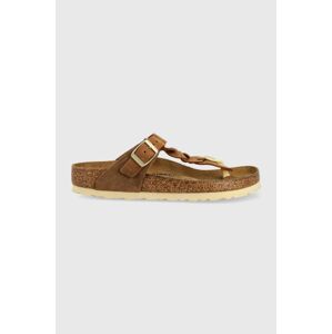 Kožené žabky Birkenstock Gizeh Braided dámske, hnedá farba, na plochom podpätku