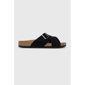 Semišové šľapky Birkenstock LUGANO SFB pánske, čierna farba, 1020935