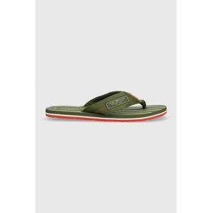 Žabky Tommy Hilfiger PATCH HILFIGER BEACH SANDAL pánske, zelená farba, FM0FM04470