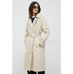 Bavlnený kabát Calvin Klein béžová farba, prechodný, dvojradový